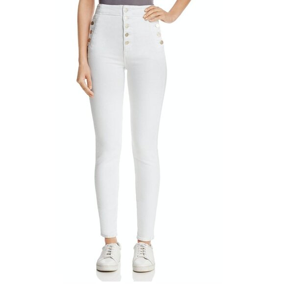 J Brand Natasha Sky High Skinny Button Jeans Blanc White Size 26 - Picture 1 of 5